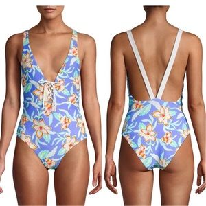 ONIA Iona One Pie Perry Blue Floral Bathing Suit